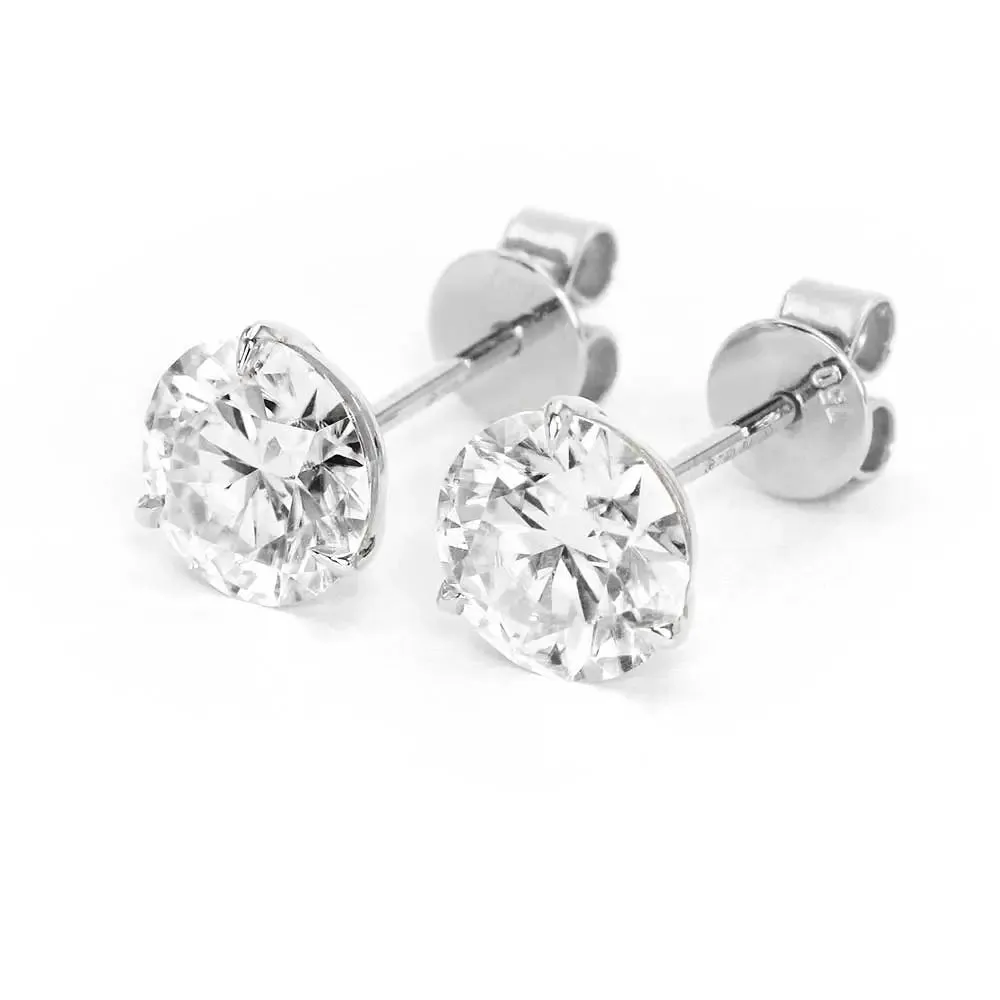 Ready Made | 0.8 Carat Moissanite Solitaire Earrings in 18K White Gold 3 Prong Martini Setting