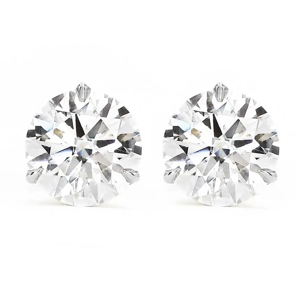 Ready Made | 0.8 Carat Moissanite Solitaire Earrings in 18K White Gold 3 Prong Martini Setting