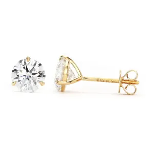 Ready Made | 0.8 Carat Moissanite Solitaire Earrings in 18K Yellow Gold 3 Prong Martini Setting