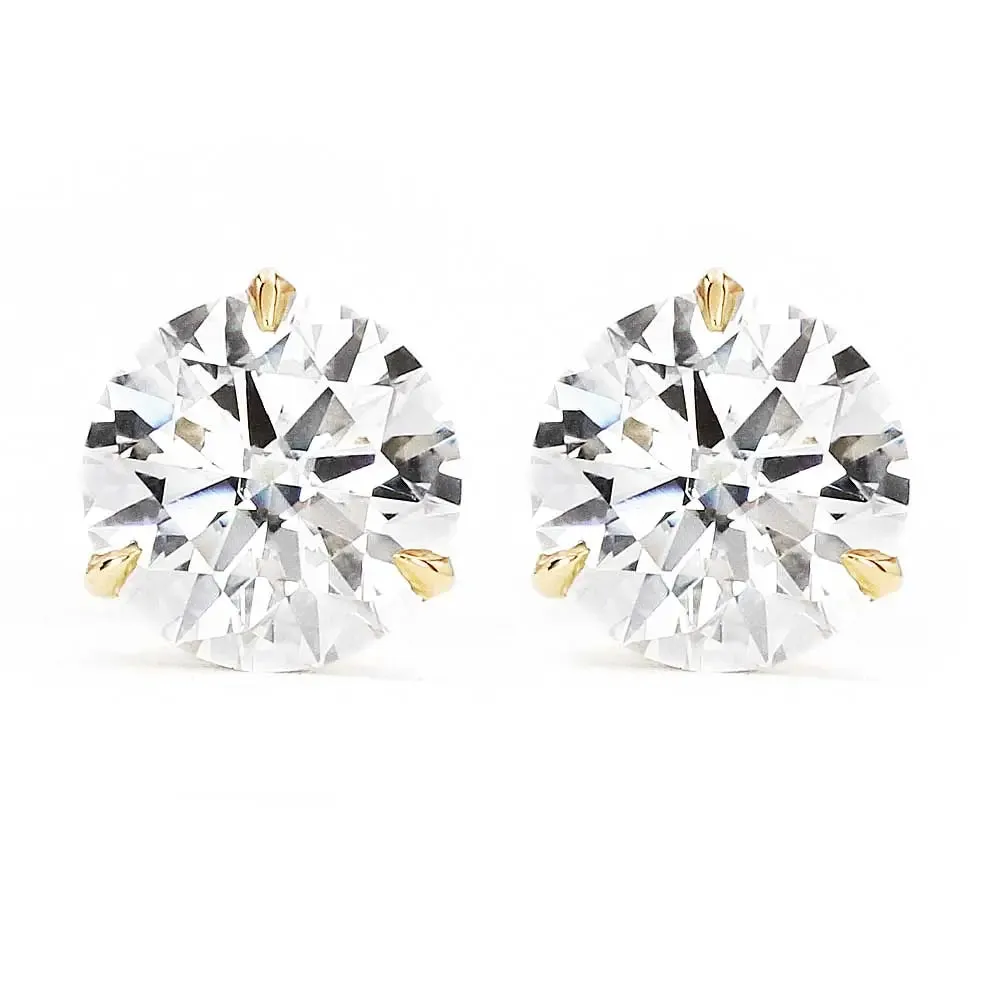 Ready Made | 0.8 Carat Moissanite Solitaire Earrings in 18K Yellow Gold 3 Prong Martini Setting