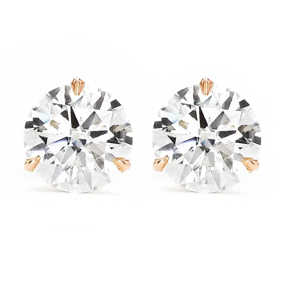 Ready Made | 1 Carat Moissanite Solitaire Earrings in 18K Solid Rose Gold 3 Prong Martini Setting