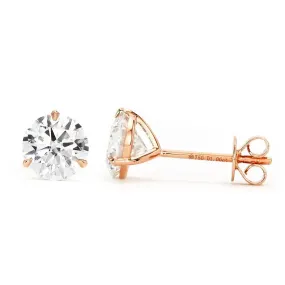 Ready Made | 1 Carat Moissanite Solitaire Earrings in 18K Solid Rose Gold 3 Prong Martini Setting