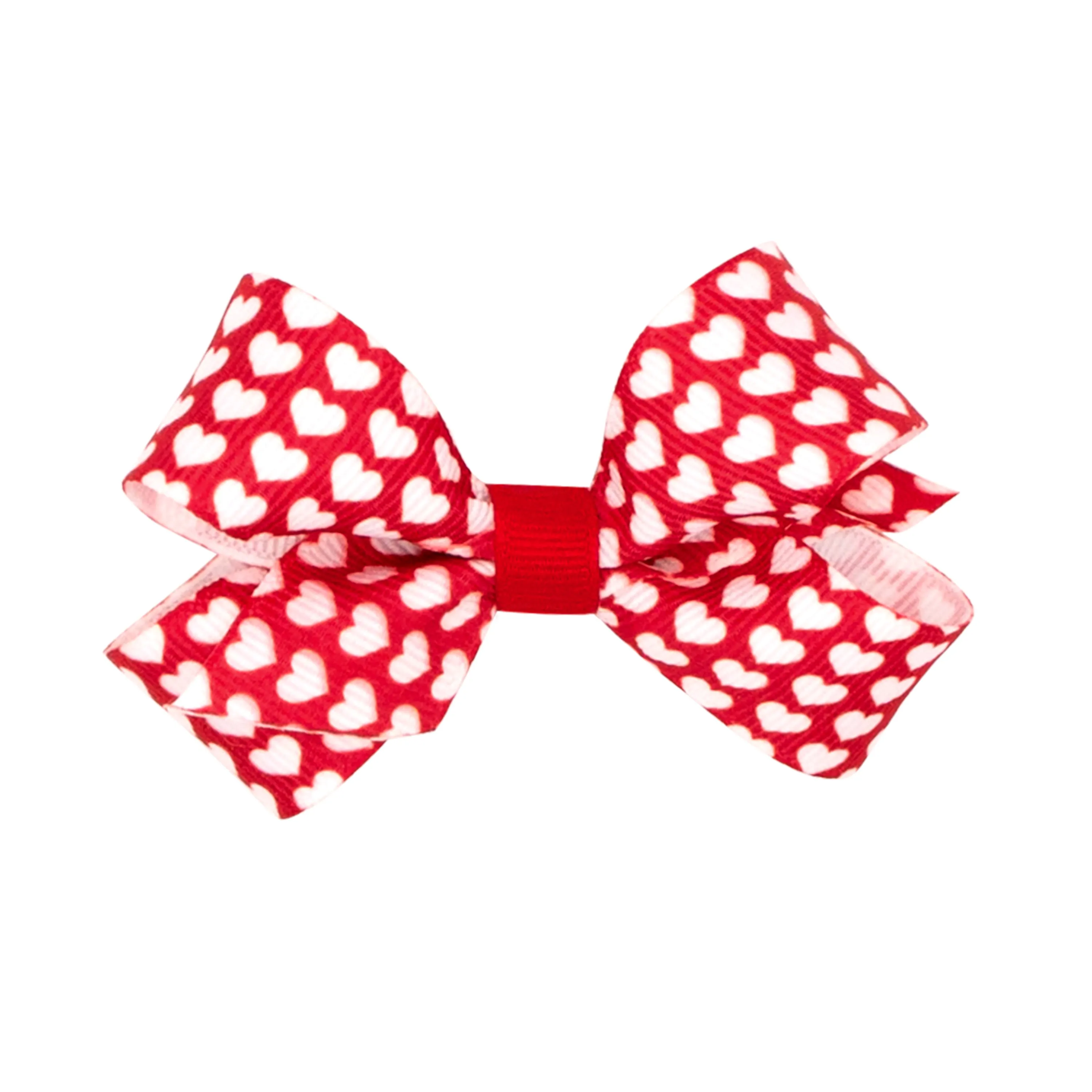 Red with White Hearts Print Hair Bow on Clippie