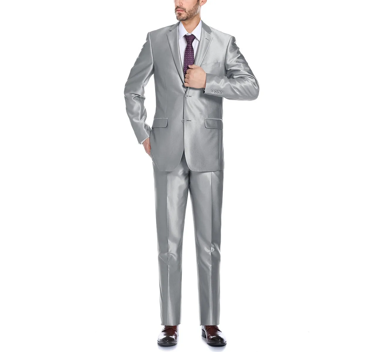 Renoir 207-2 Men's Sharkskin Italian Styled Two Piece Modern Fit Suit