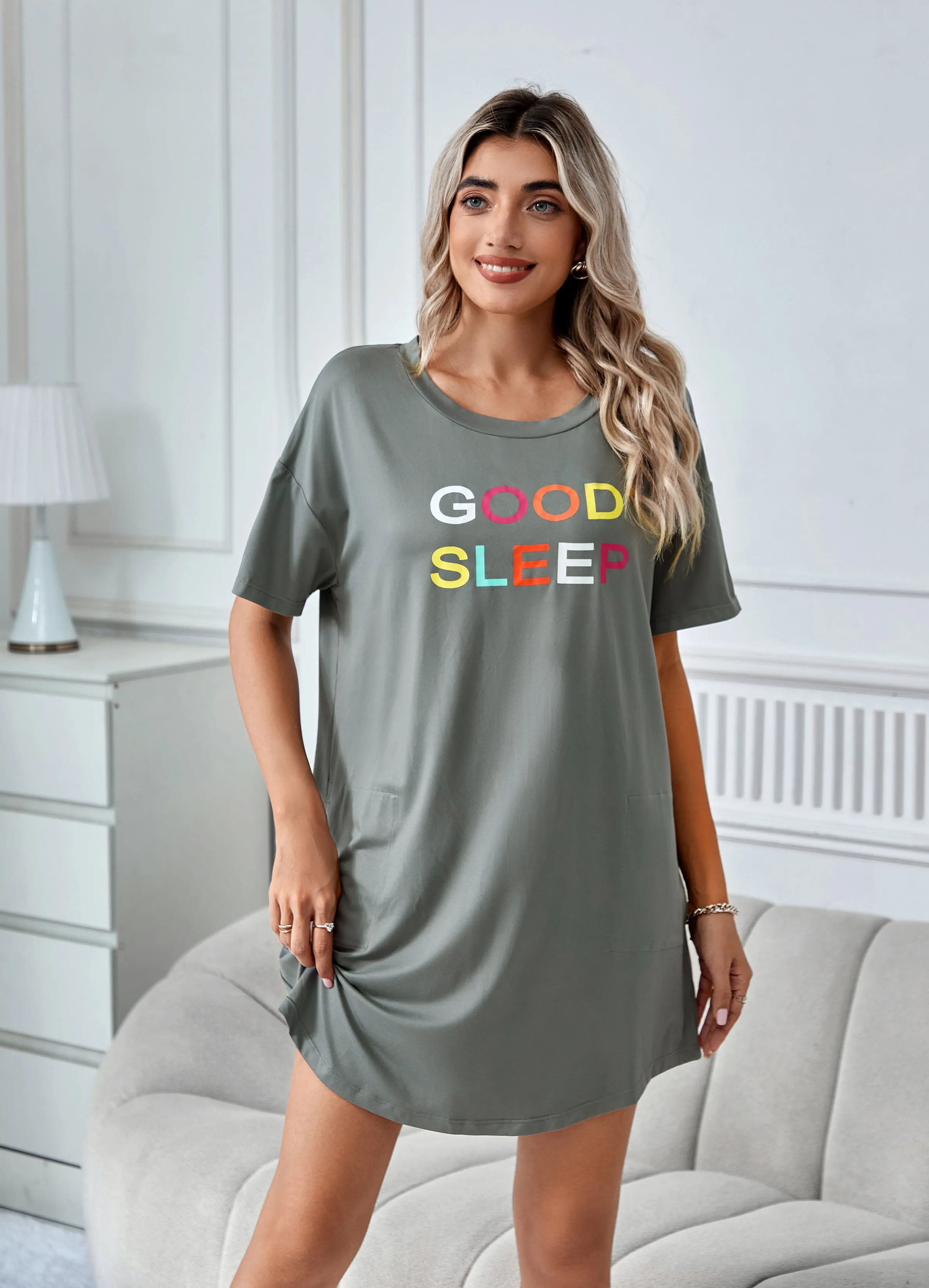 Richie House Nightgowns Short Sleeve Sleepshirts Nightshirt Lounge Dress Sleepwear RHW4069