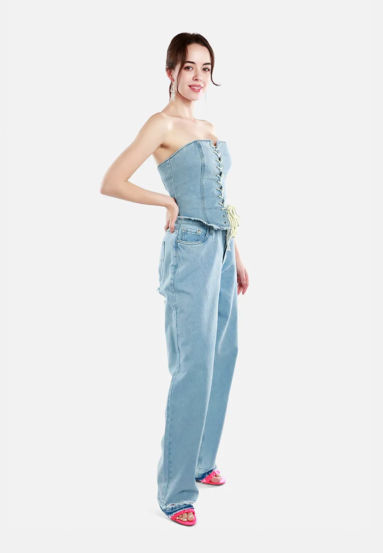 Ripped Wide Leg Denim Trousers