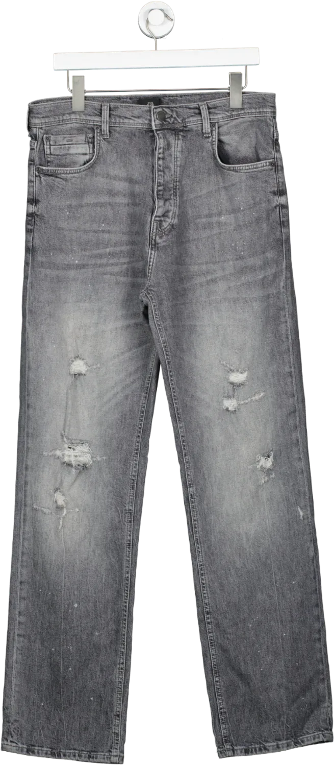 River Island Grey Baggy Distressed Jeans W32