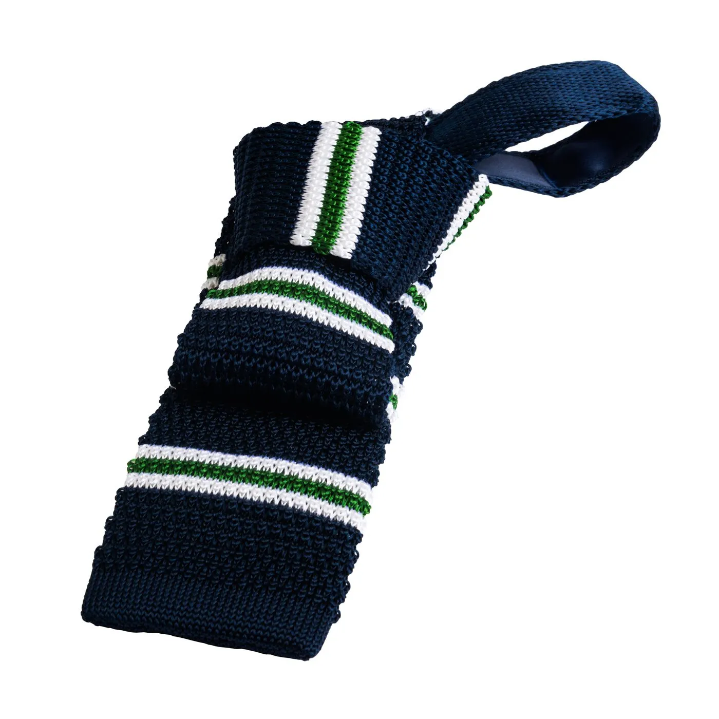 Rockland Stripes Knitted Silk Tie, Navy / Green / White