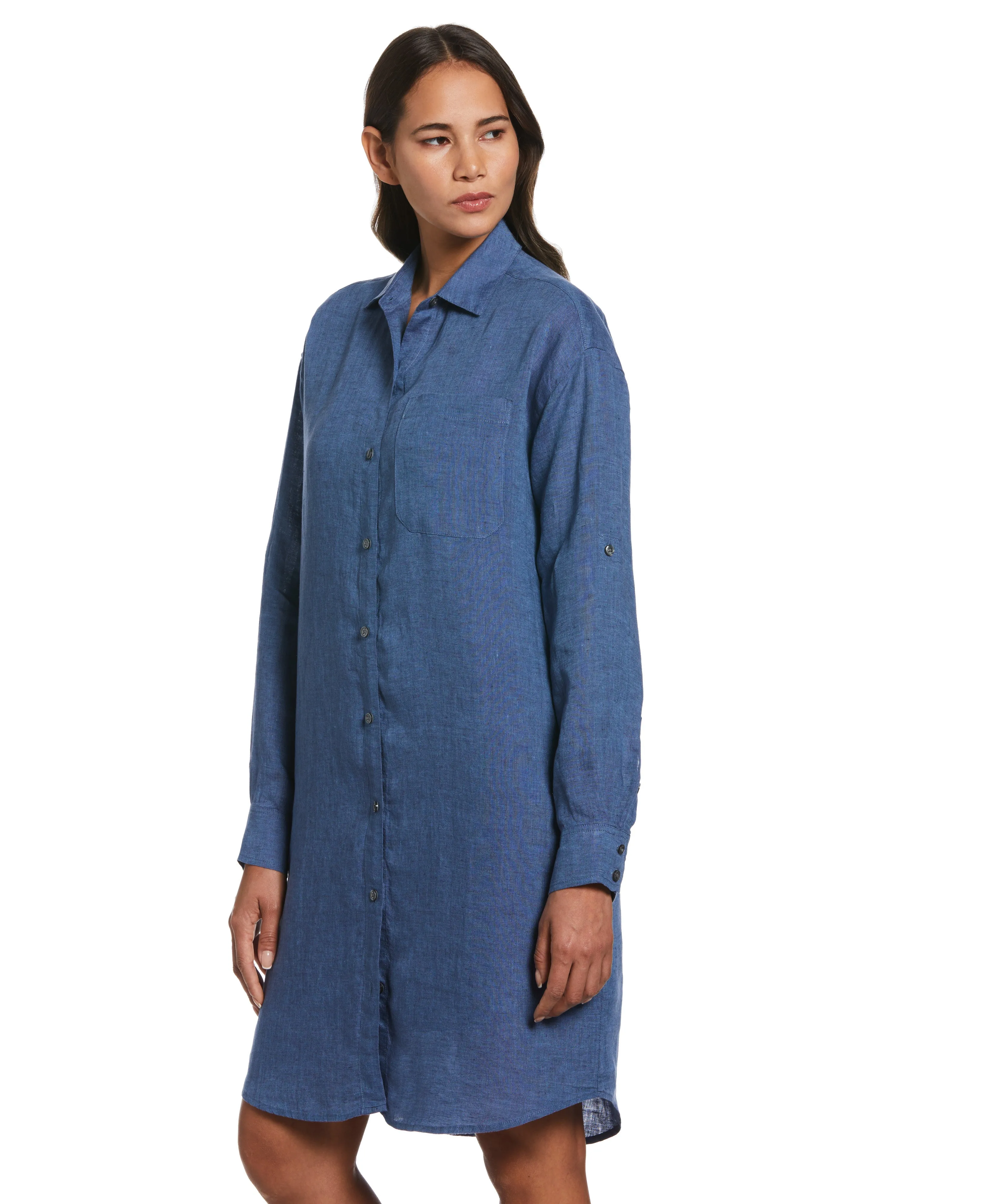 Roll Sleeve Linen Shirt Dress