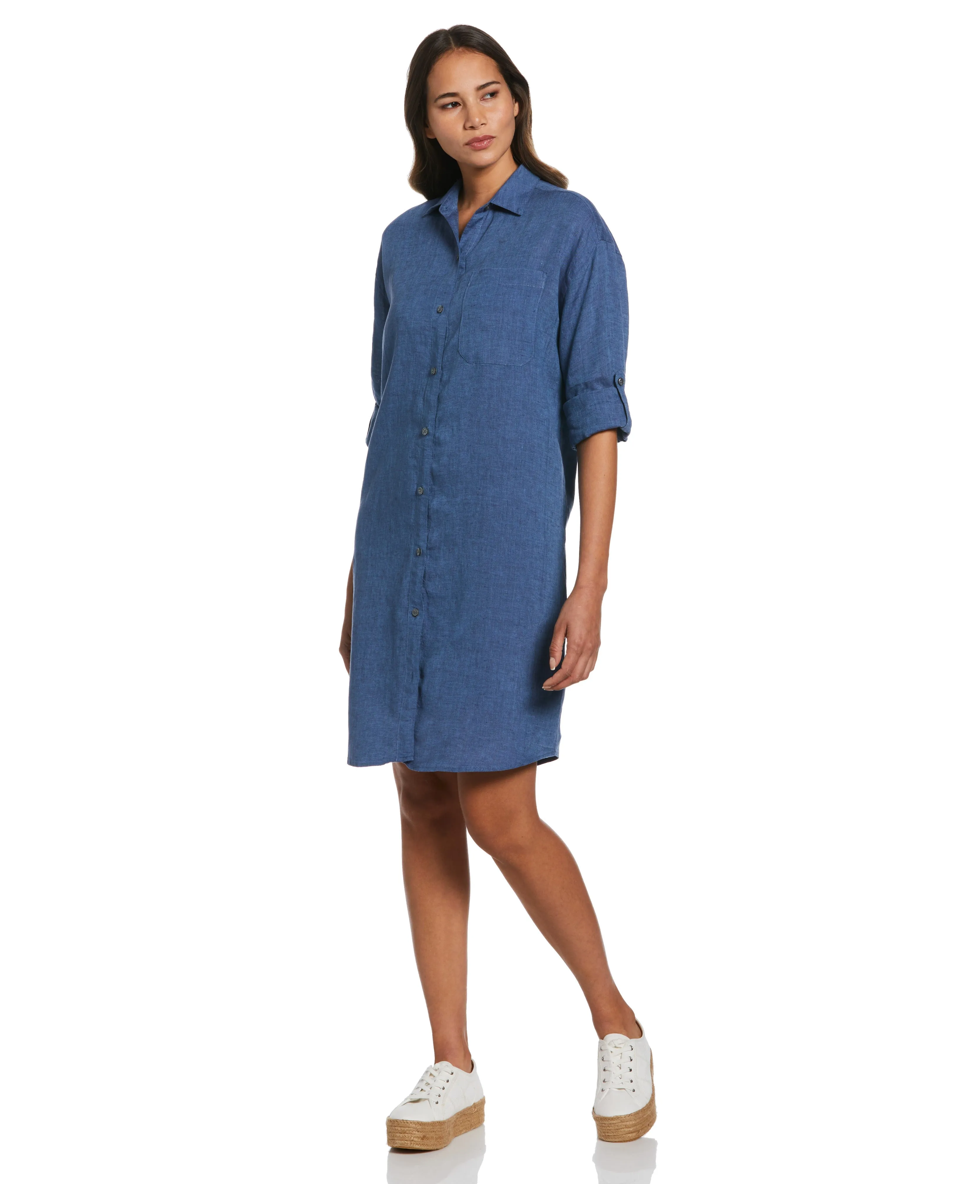 Roll Sleeve Linen Shirt Dress