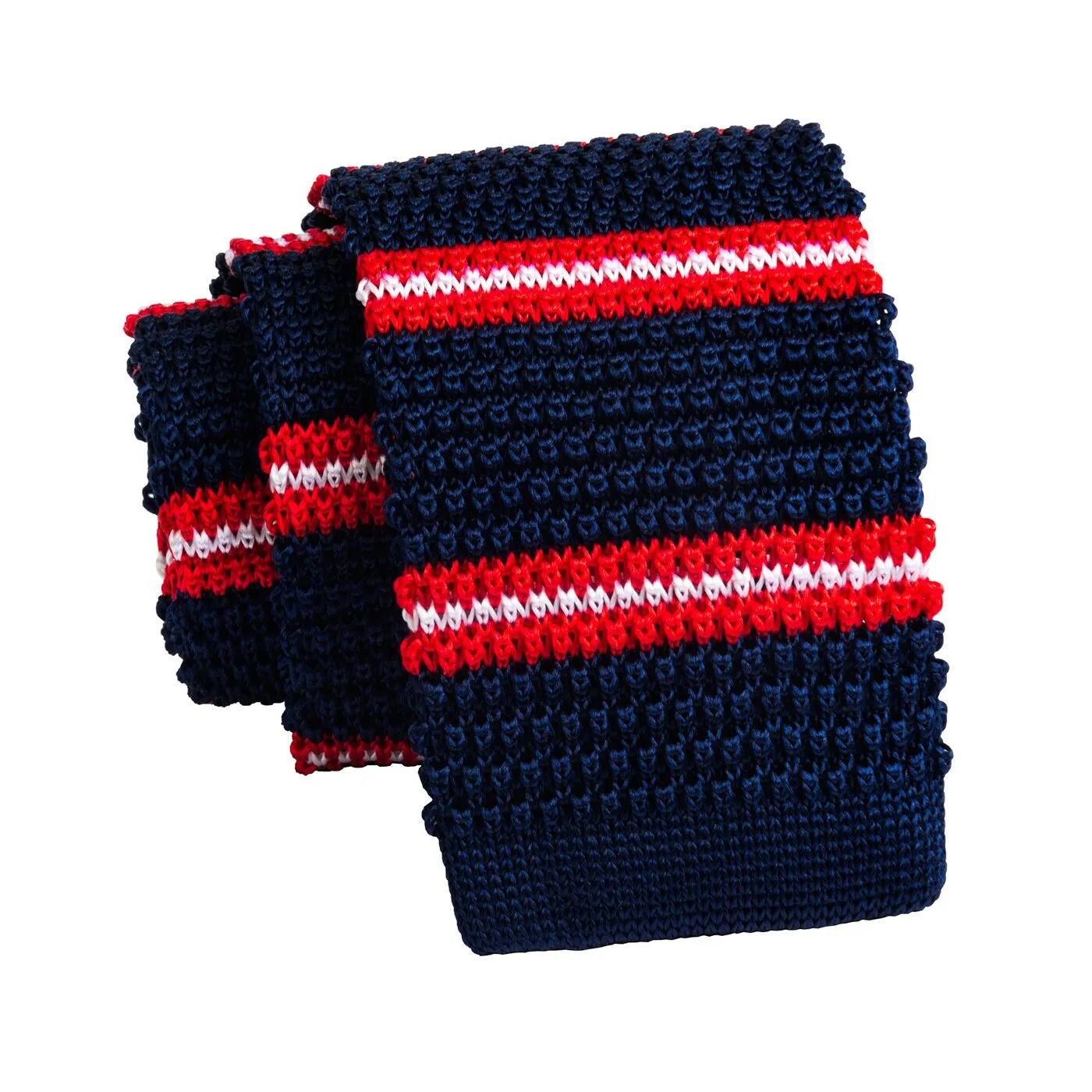 Rosendale Stripes Knitted Silk Tie, Navy / Red / White