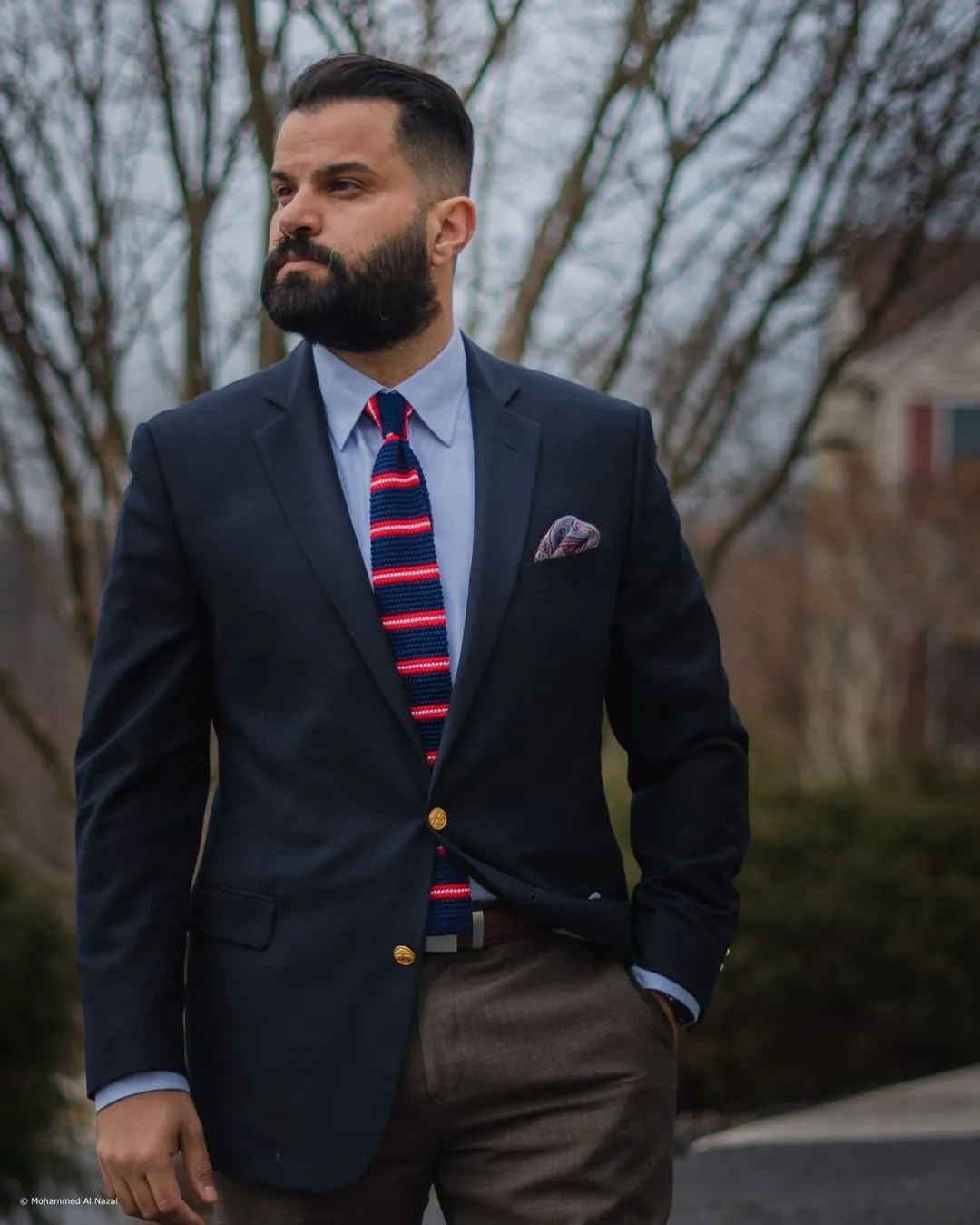 Rosendale Stripes Knitted Silk Tie, Navy / Red / White