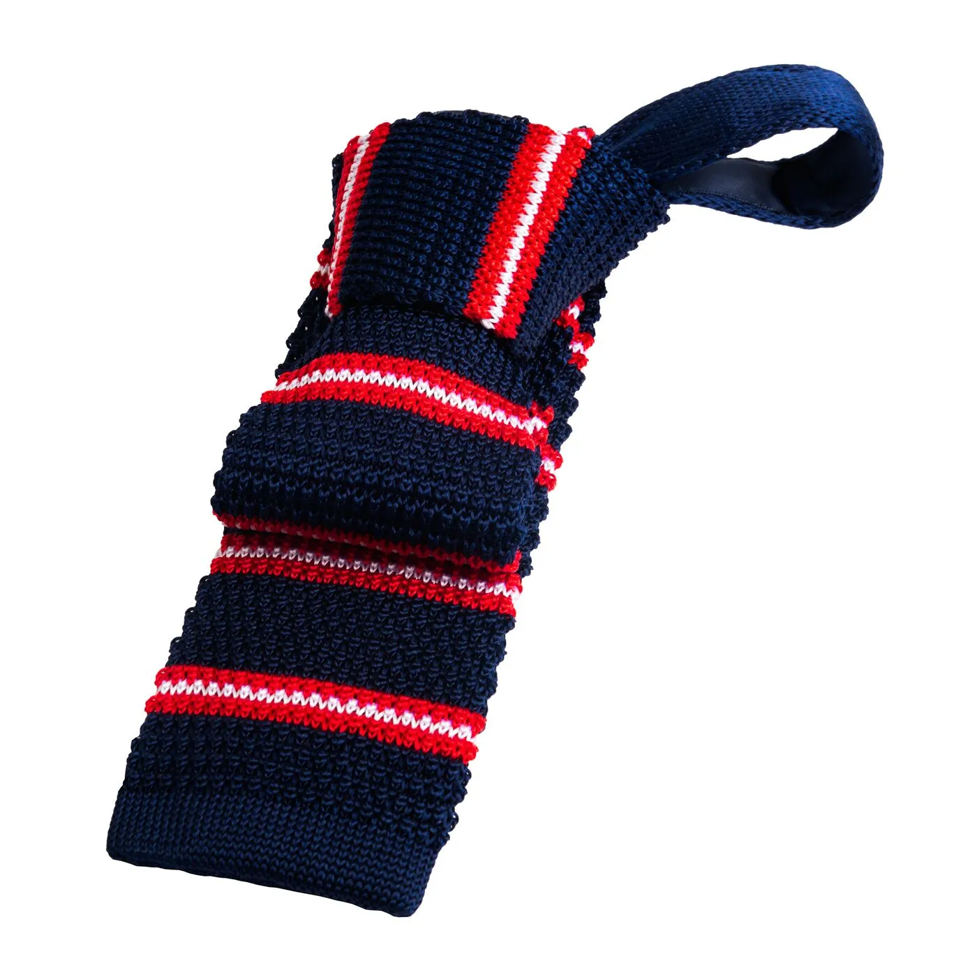 Rosendale Stripes Knitted Silk Tie, Navy / Red / White