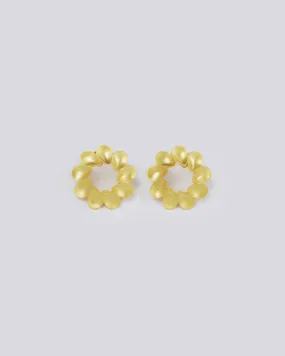 Round Petite Leaf Gold Earrings