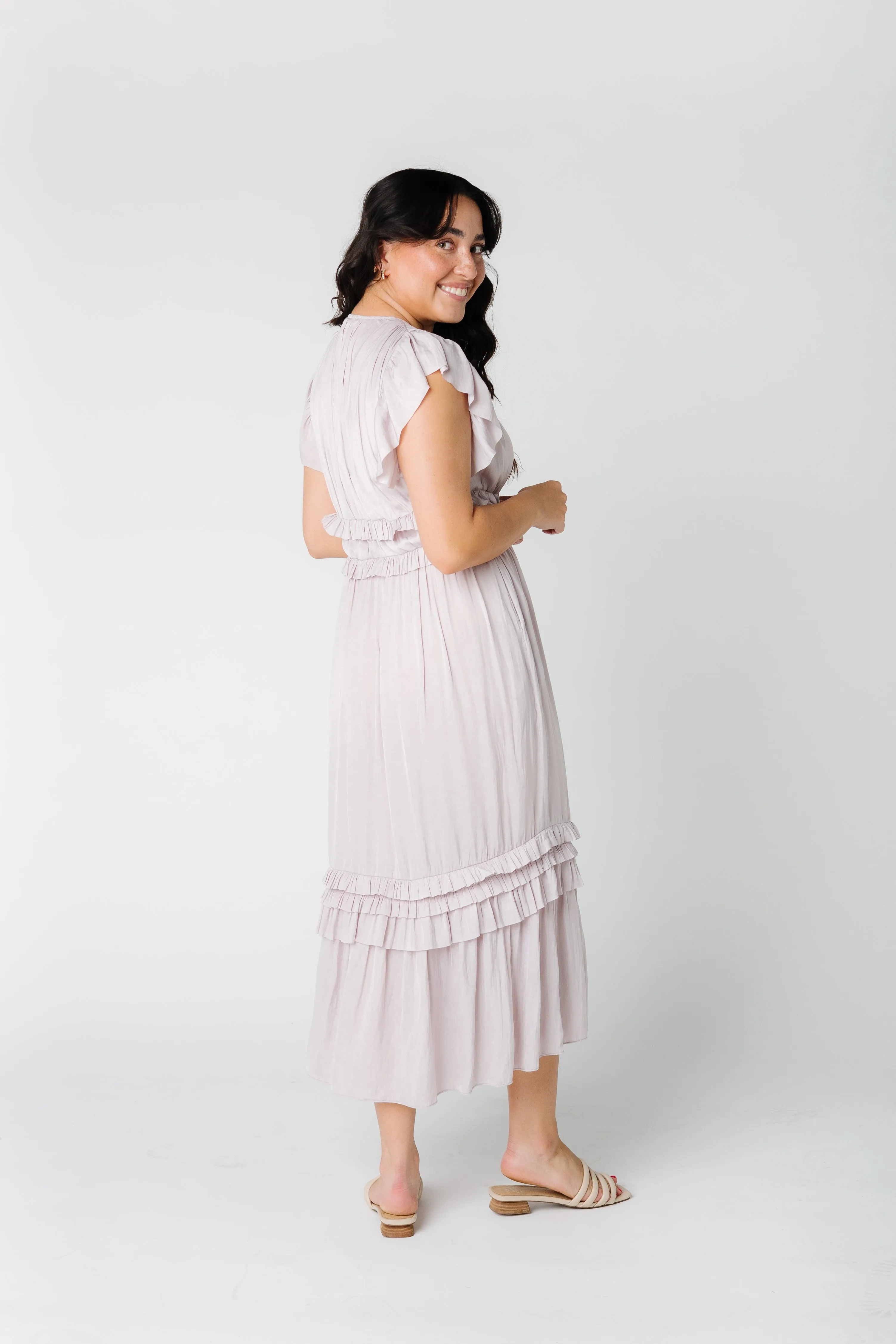 Ruffled Satin V-Neck Dress