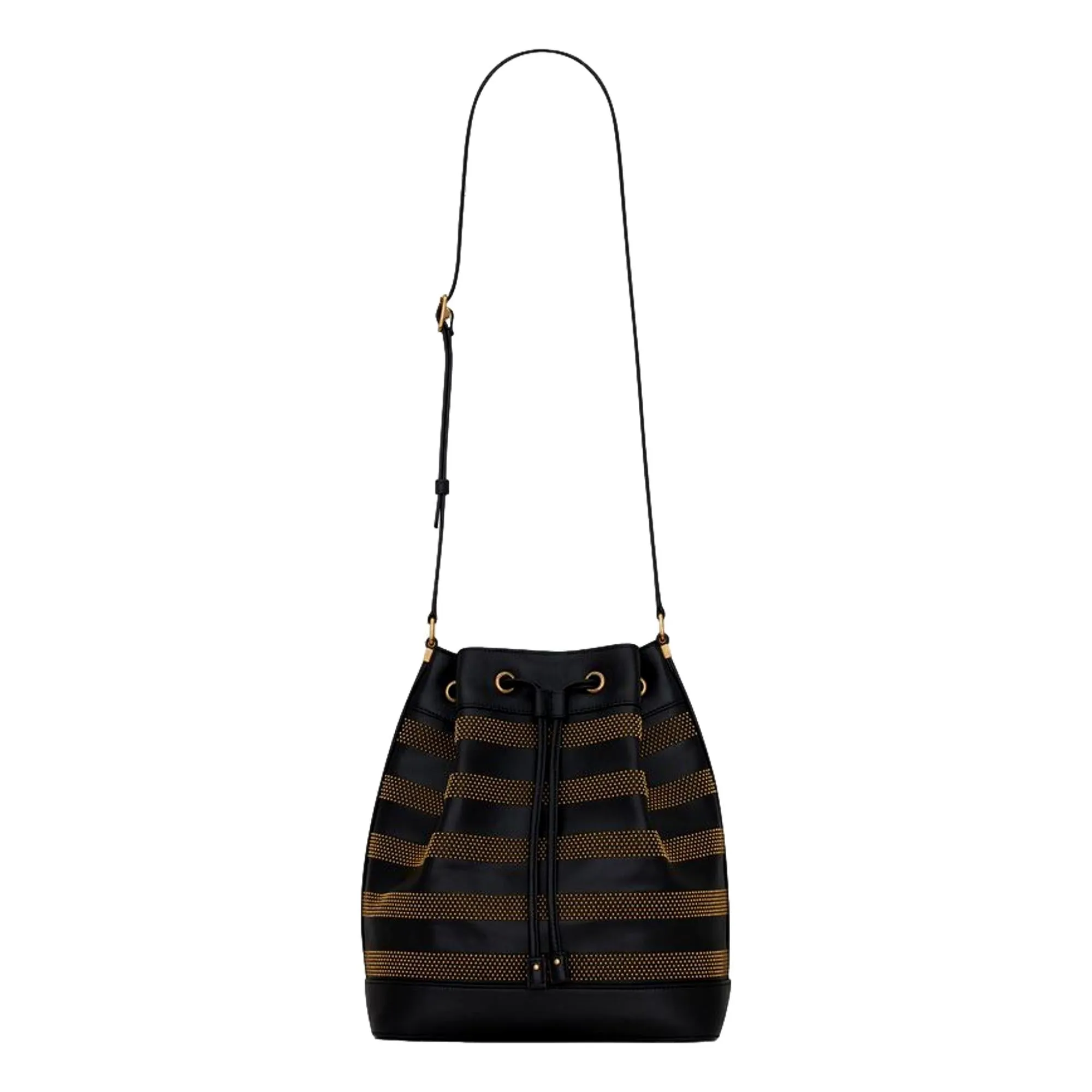 Saint Laurent Seau Studded Black Leather Crossbody Bucket Bag