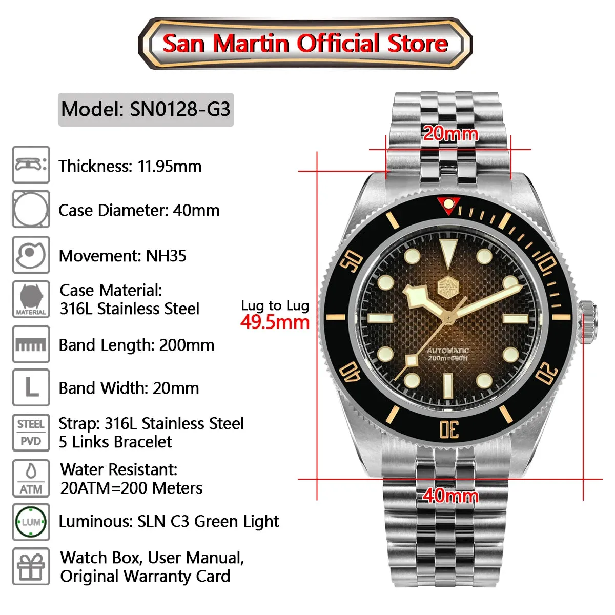 San Martin 3D Waffle Dial Automatic Watcth SN0128