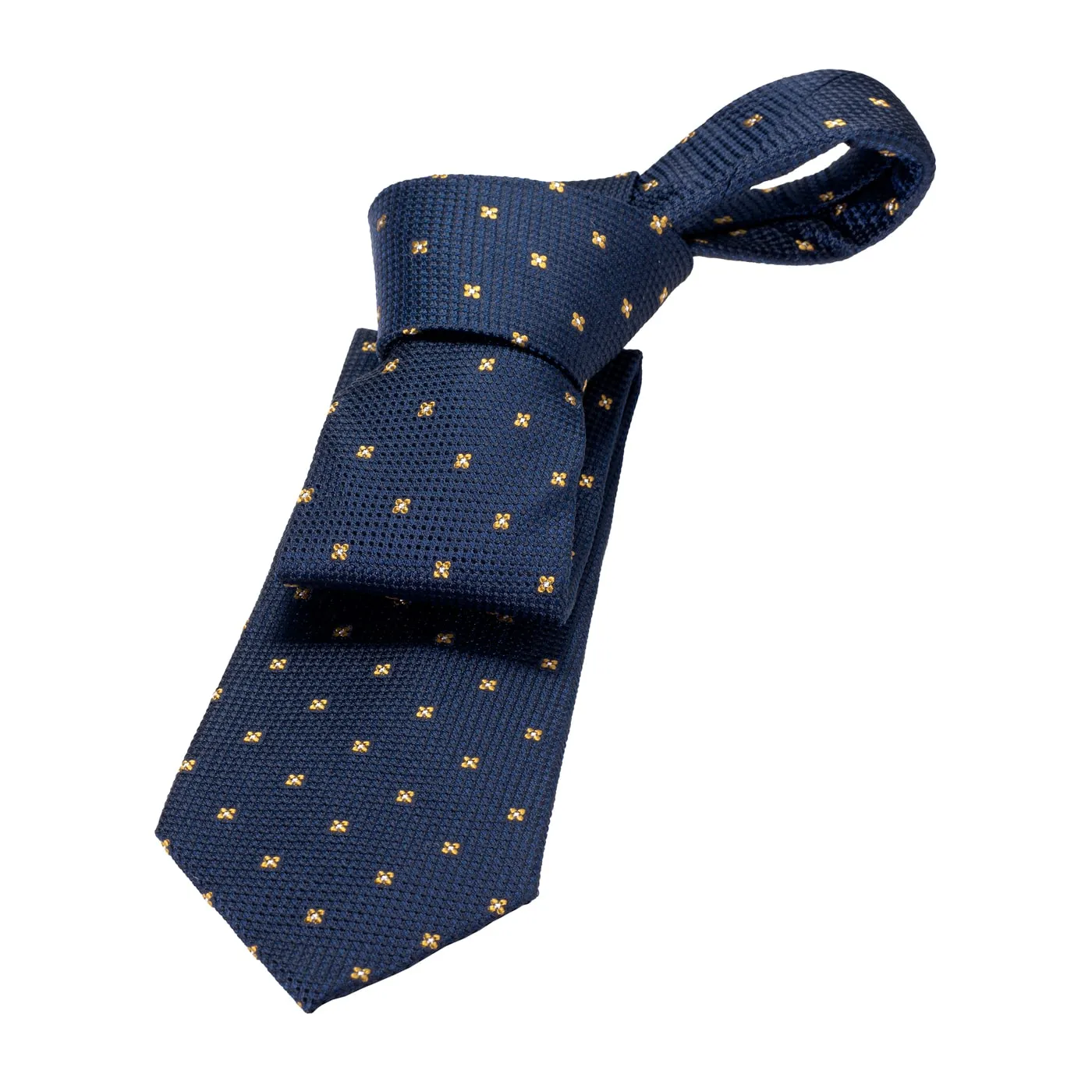 Seneca Falls Foulard Silk Tie, Navy / Gold