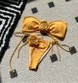 Sexy 2 Piece Women's  3D Rose Bikini Swimsuit Spaghetti Strap High Waisted Bathing Suit Beachwear