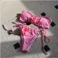 Sexy 2 Piece Women's  3D Rose Bikini Swimsuit Spaghetti Strap High Waisted Bathing Suit Beachwear