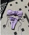 Sexy 2 Piece Women's  3D Rose Bikini Swimsuit Spaghetti Strap High Waisted Bathing Suit Beachwear