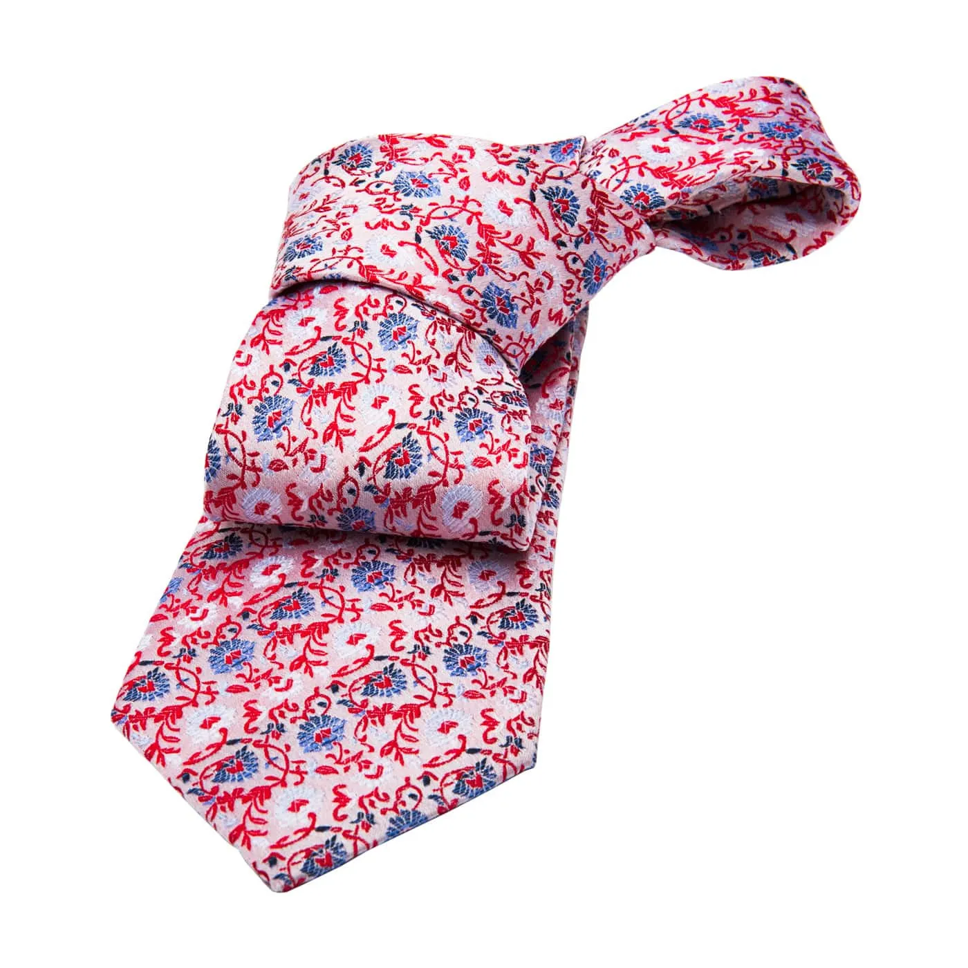 Shanghai Floral Silk Tie, Cream / Blue / Red