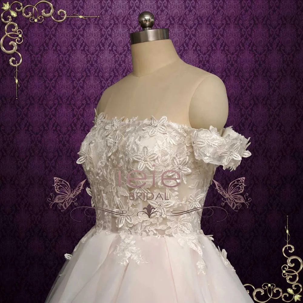 Short Lace Wedding Dress with 3D Lace Flowers and big Bow WILLA