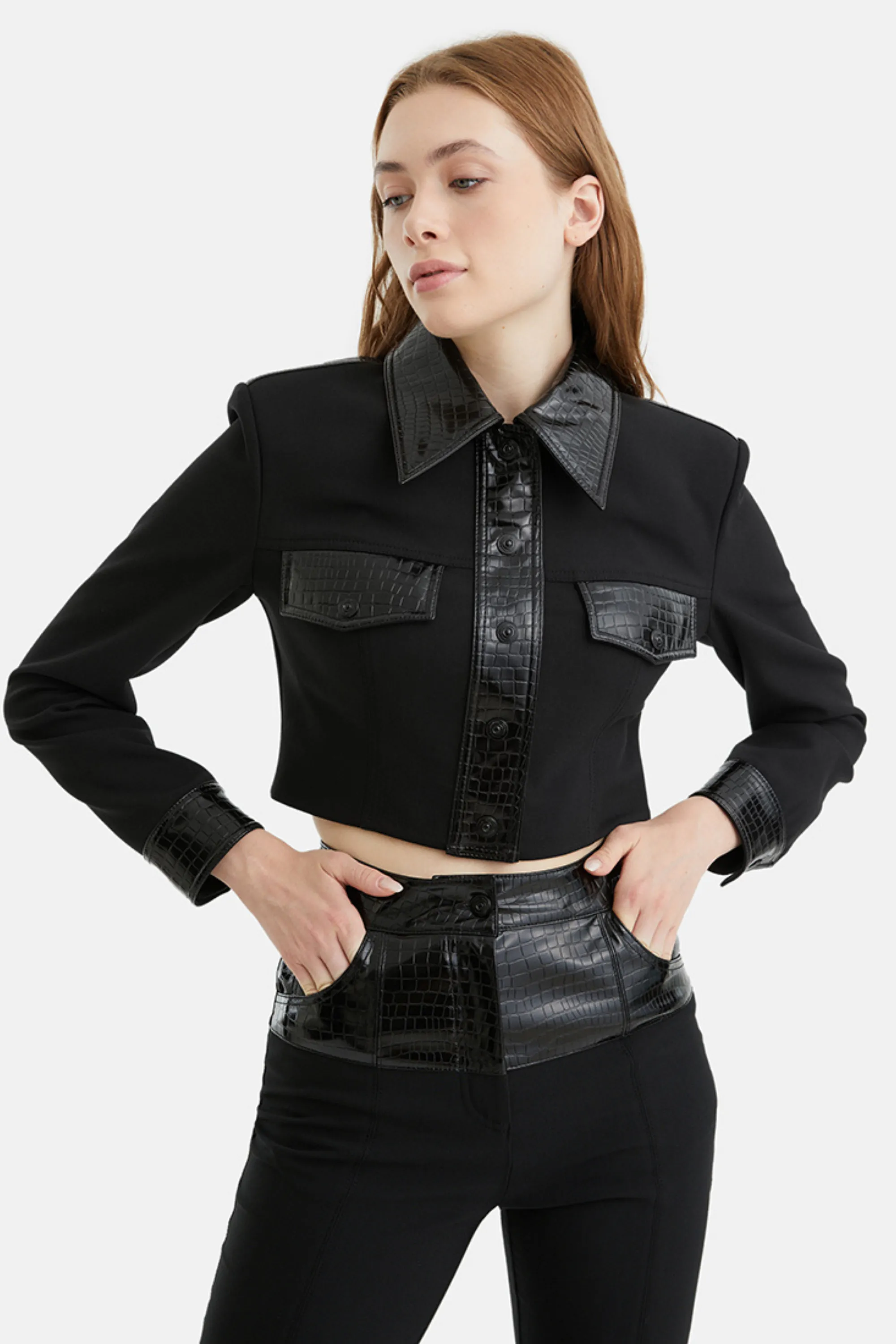 Shoulder Pad Pleather Jacket