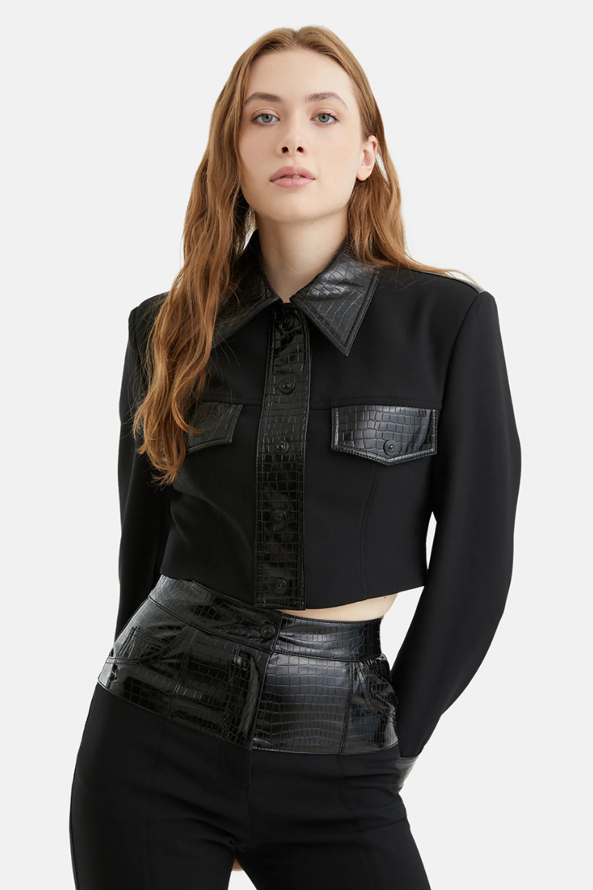 Shoulder Pad Pleather Jacket