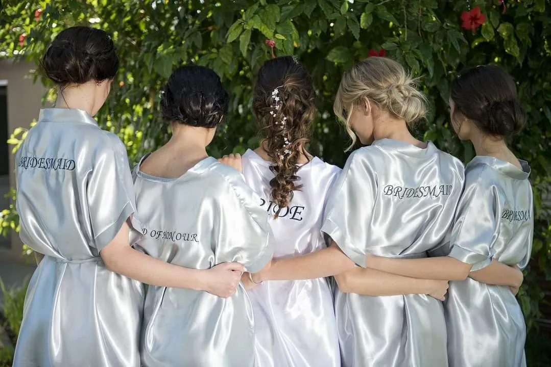 SILVER SATIN GOWNS WITH CHARCOAL GREY EMBROIDERY