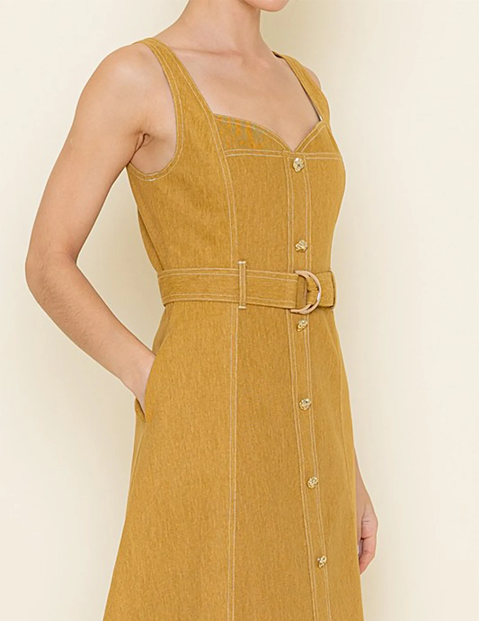 Simone Mustard Denim Fit   Flare Dress