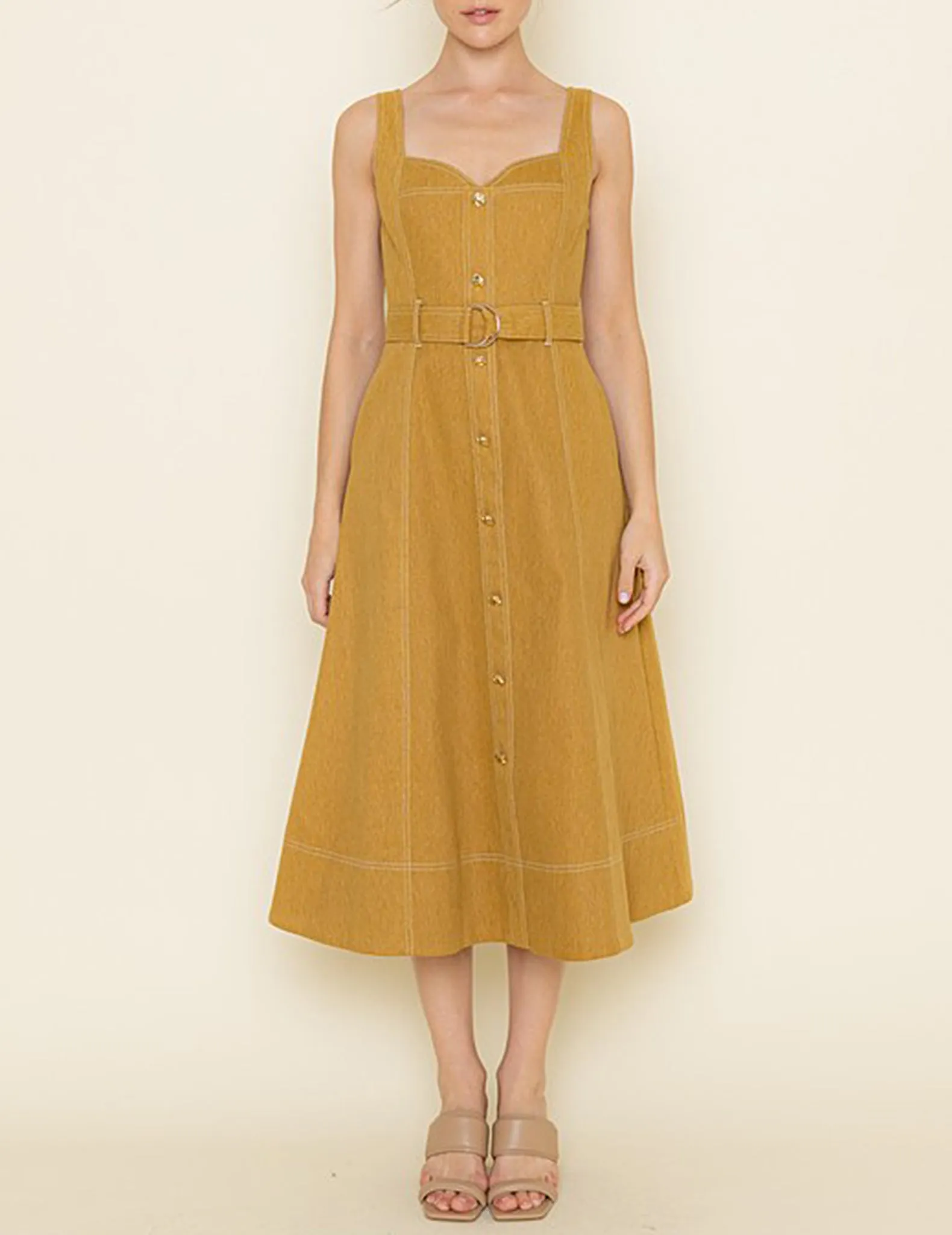 Simone Mustard Denim Fit   Flare Dress