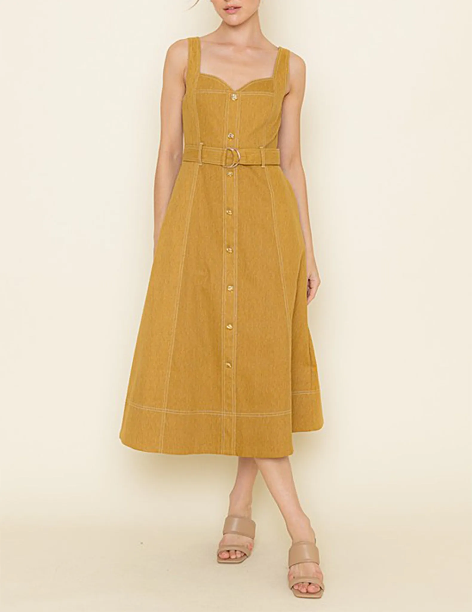 Simone Mustard Denim Fit   Flare Dress