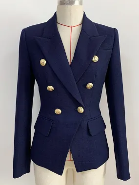 Slim Fit Double Breasted Blazer in Navy Blue