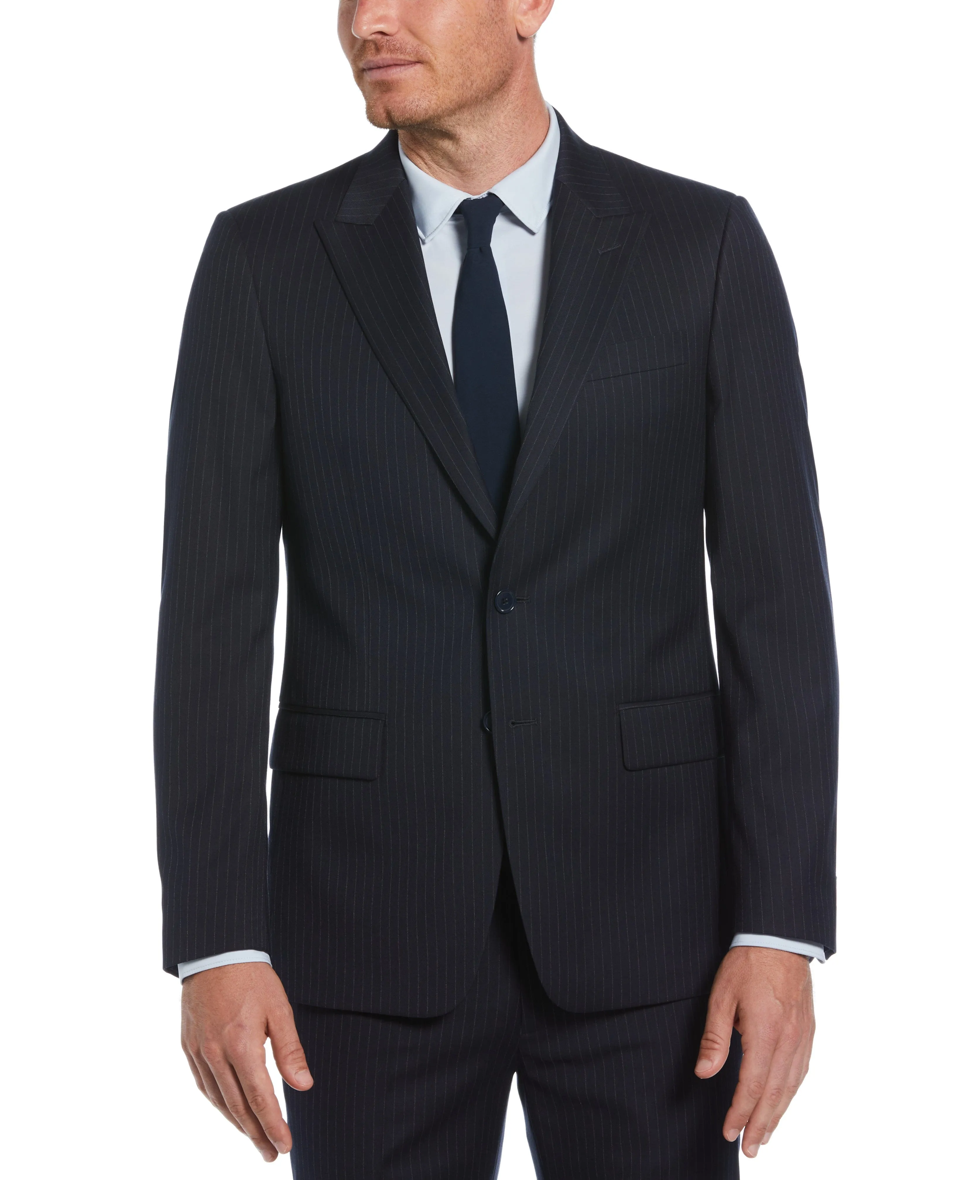 Slim Fit Navy Pinstripe Peak Lapel Suit