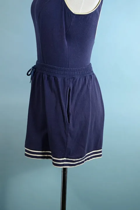 SOLD Jantzen 80s Blue Romper Playsuit, Low Back Beachwear Shorts, Retro Style M