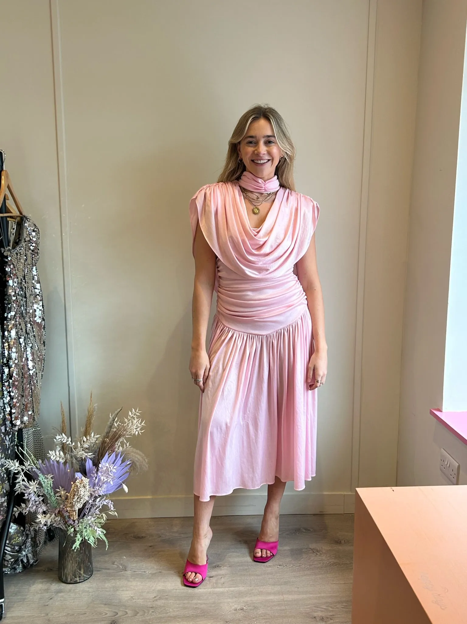 Spice Vintage Pink Velour Cocktail Dress