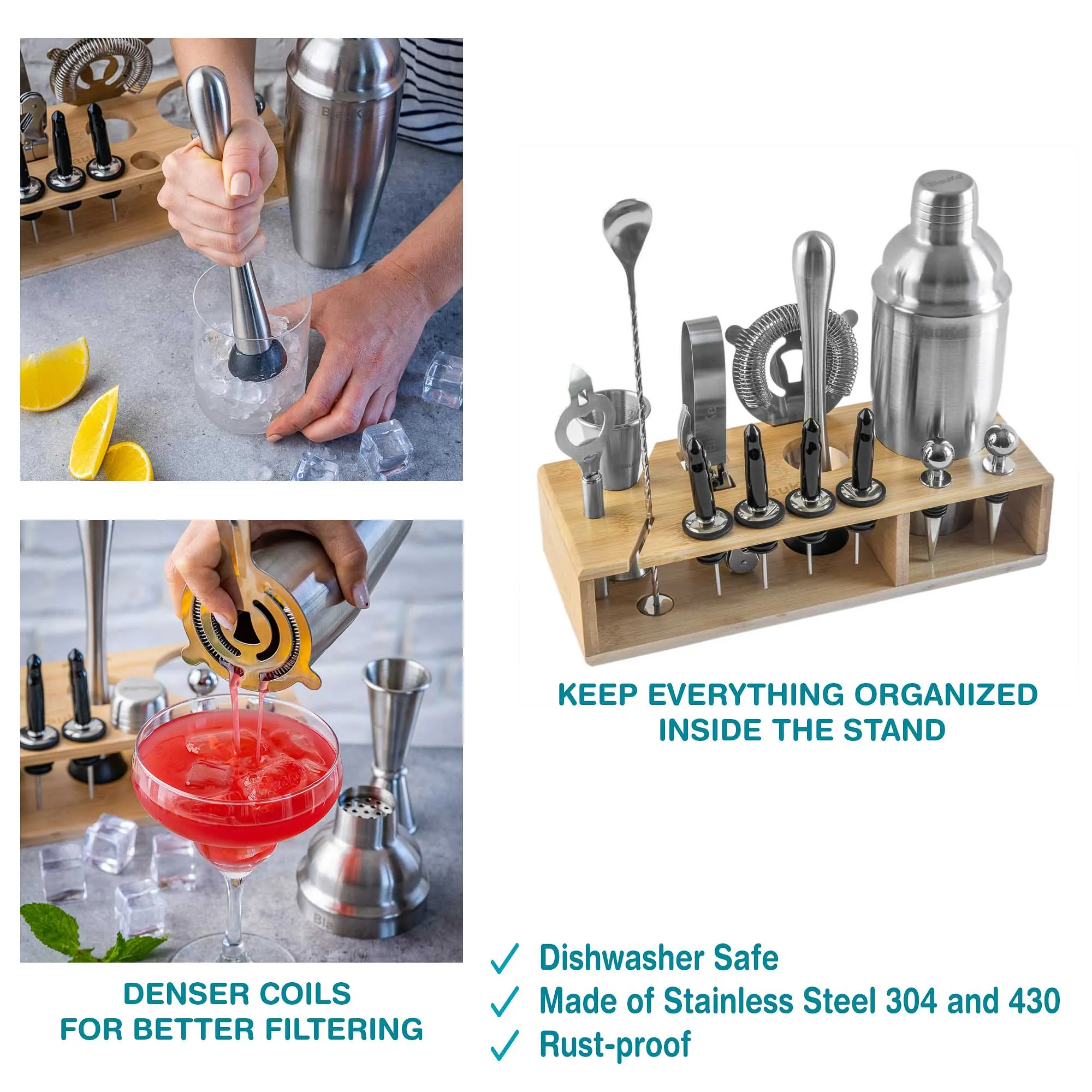 Stainless Steel Cocktail Shaker Set with Stand - 17-Piece Mixology