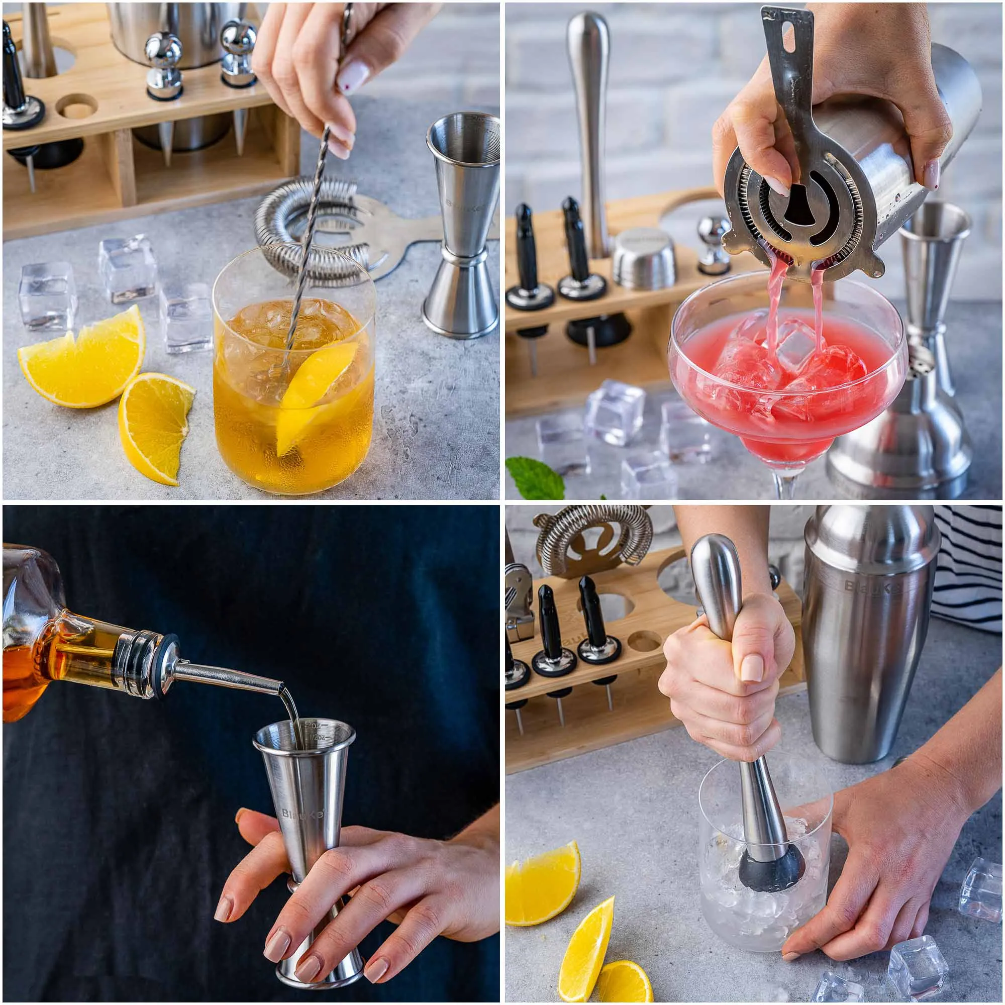 Stainless Steel Cocktail Shaker Set with Stand - 17-Piece Mixology