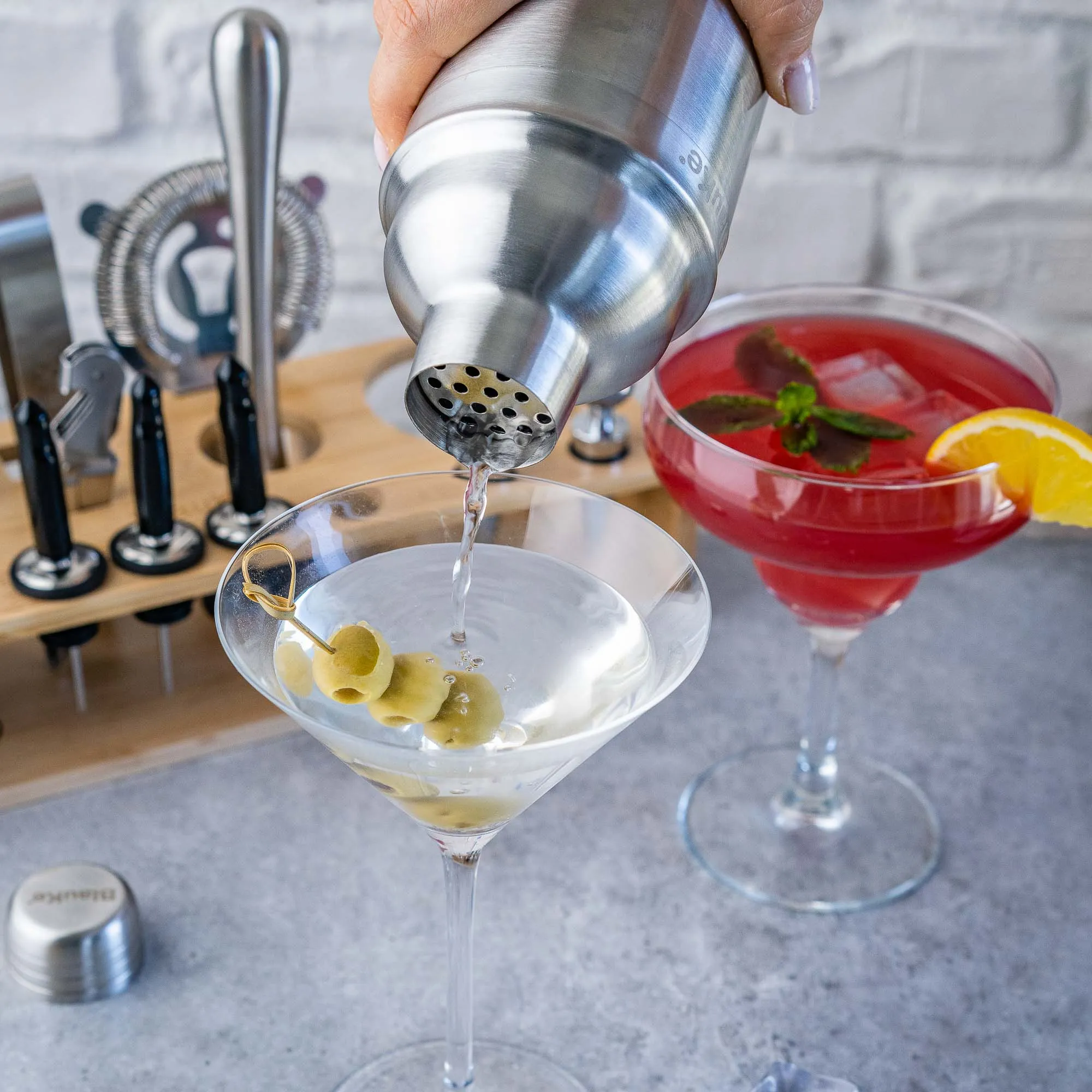 Stainless Steel Cocktail Shaker Set with Stand - 17-Piece Mixology