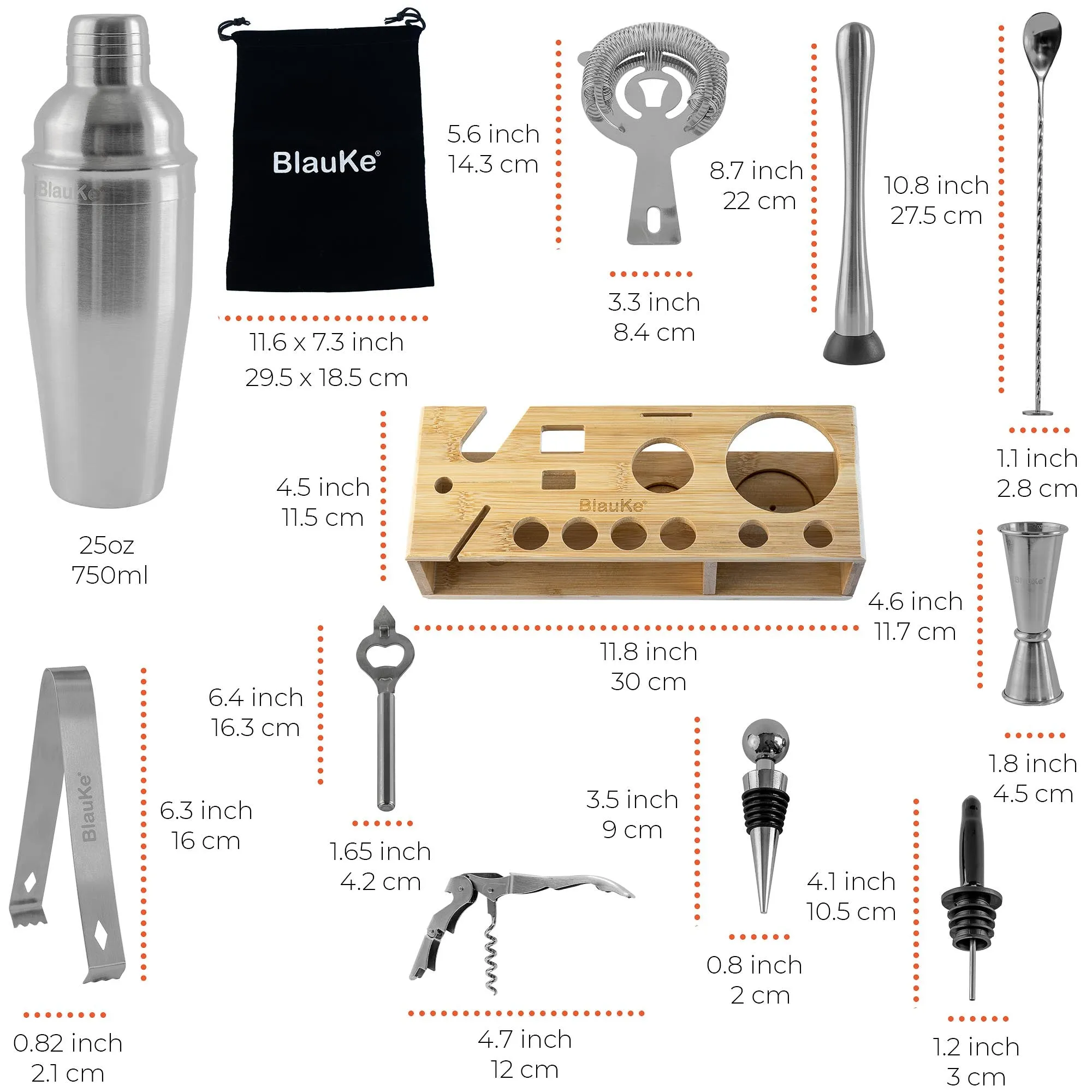 Stainless Steel Cocktail Shaker Set with Stand - 17-Piece Mixology