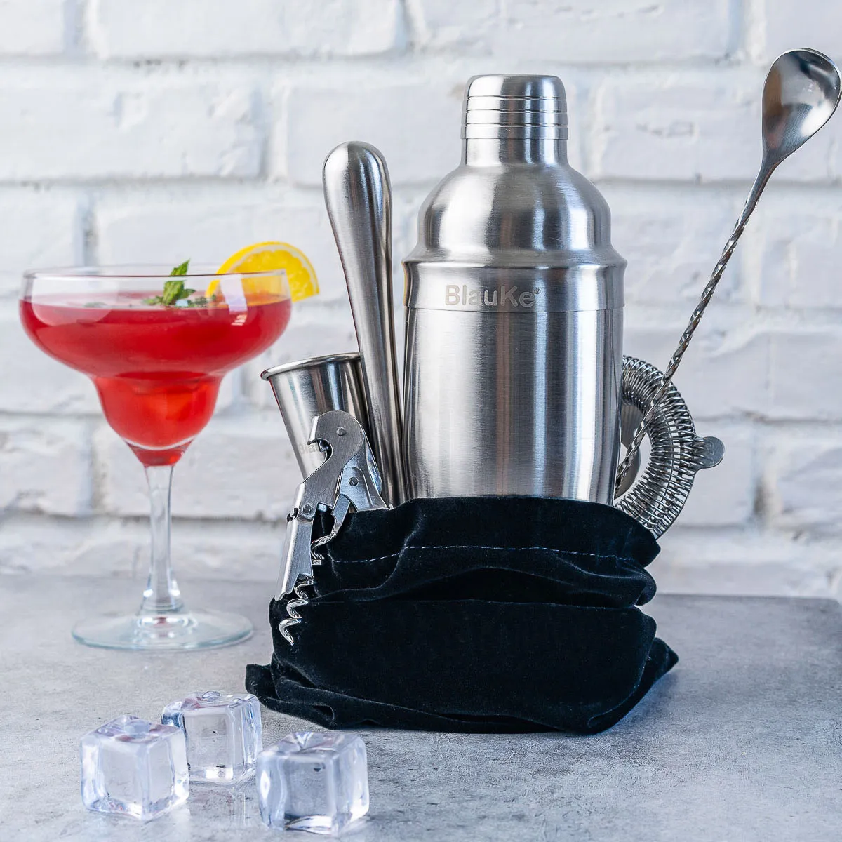 Stainless Steel Cocktail Shaker Set with Stand - 17-Piece Mixology