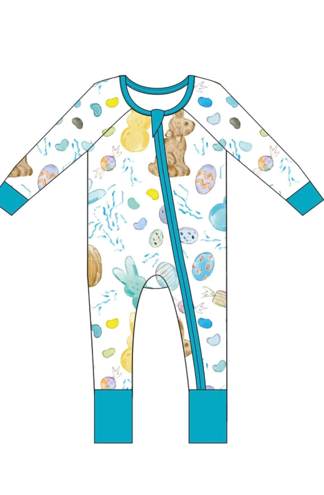 Sweet Bay Clothing - Easter Candy White/Blue Zipper Onesie