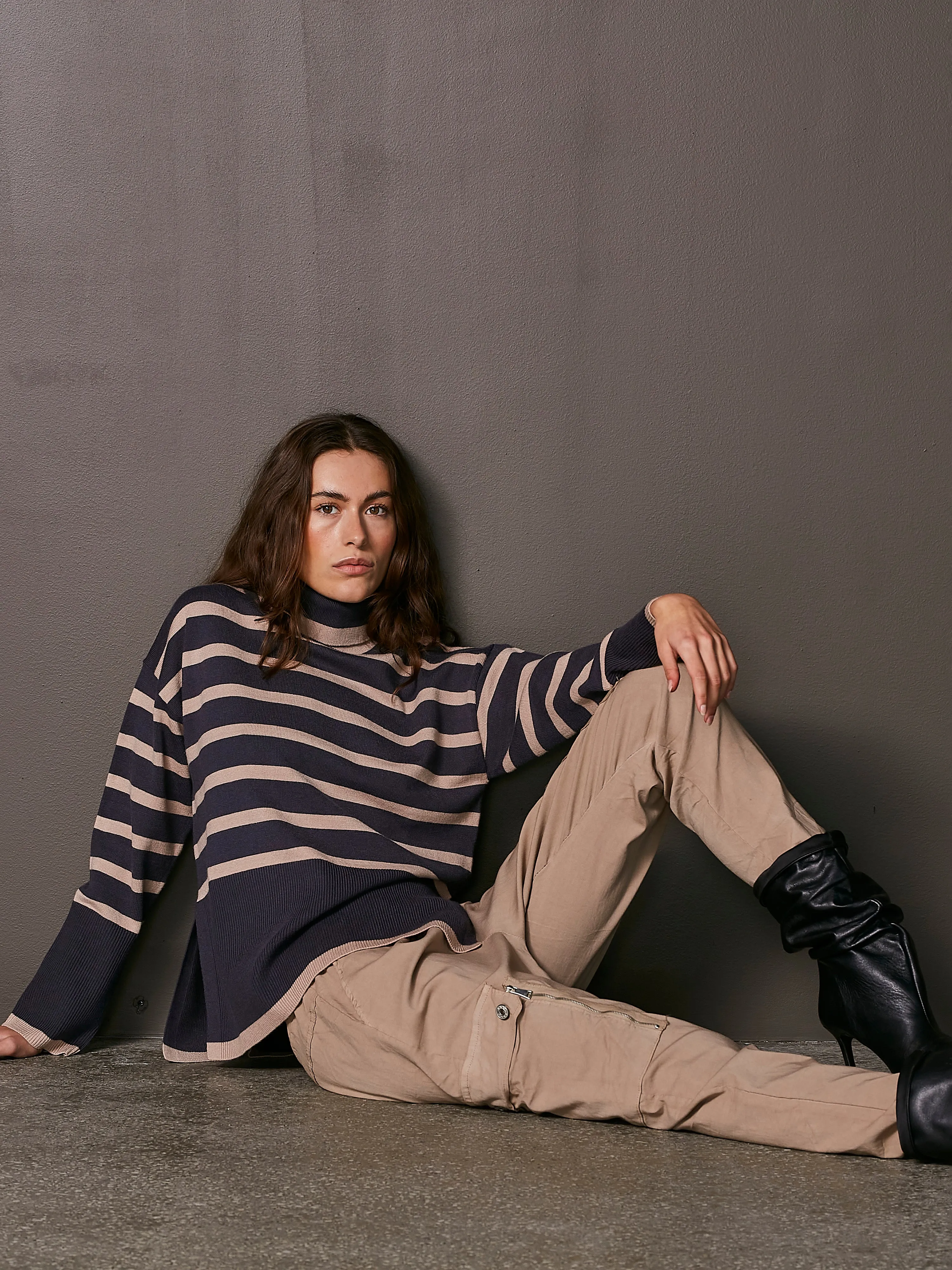 TACHA knitted blouse with stripes - Classic Navy Mix