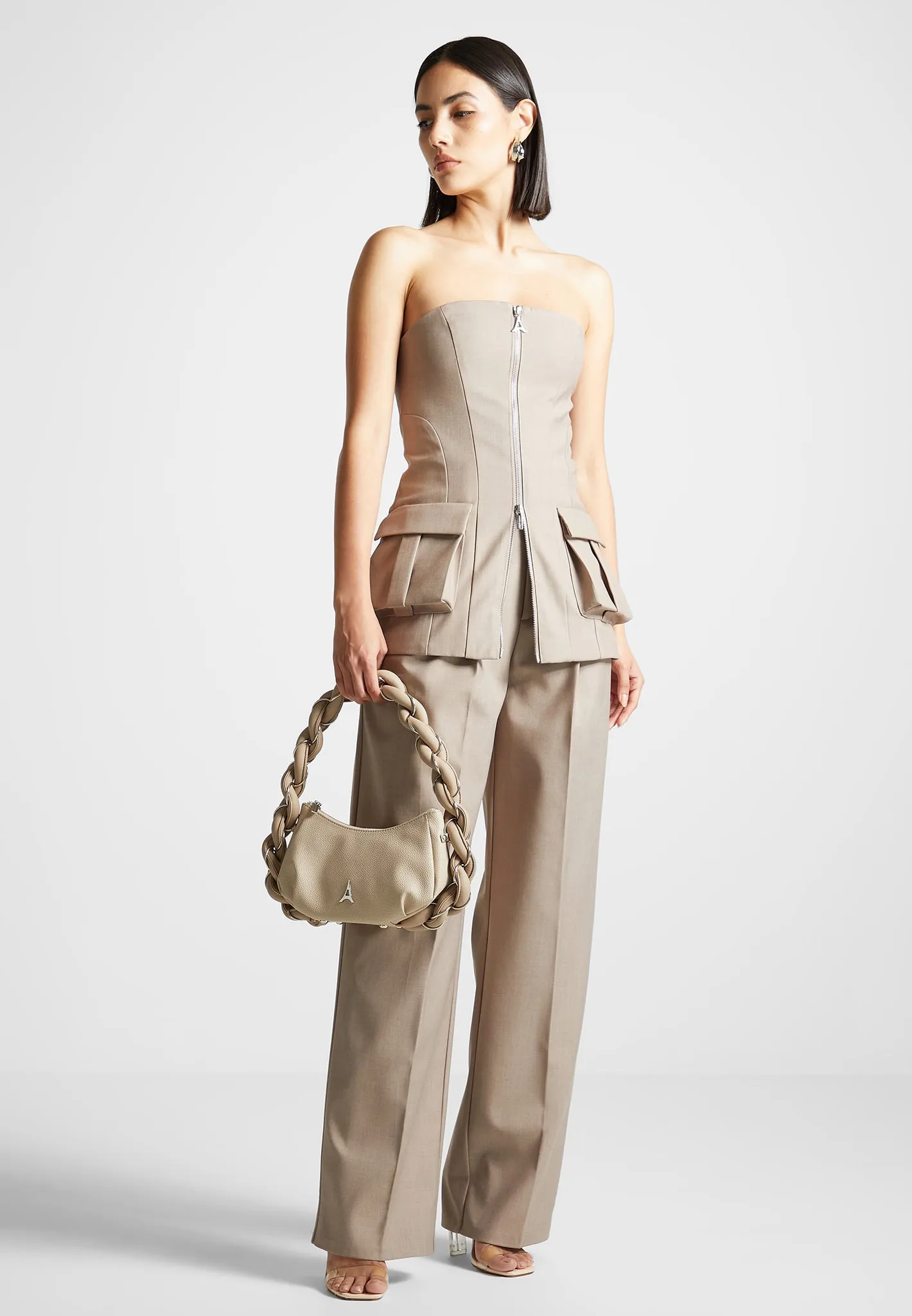 Tailored Longline Bandeau Top - Taupe