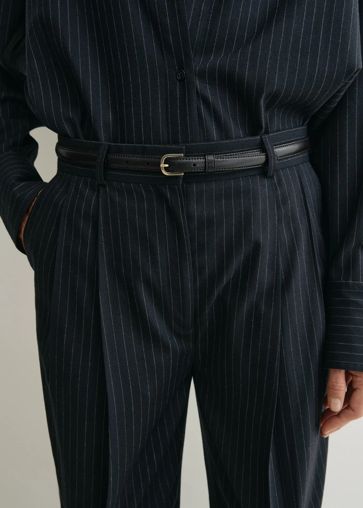 Tailored pinstriped trousers navy