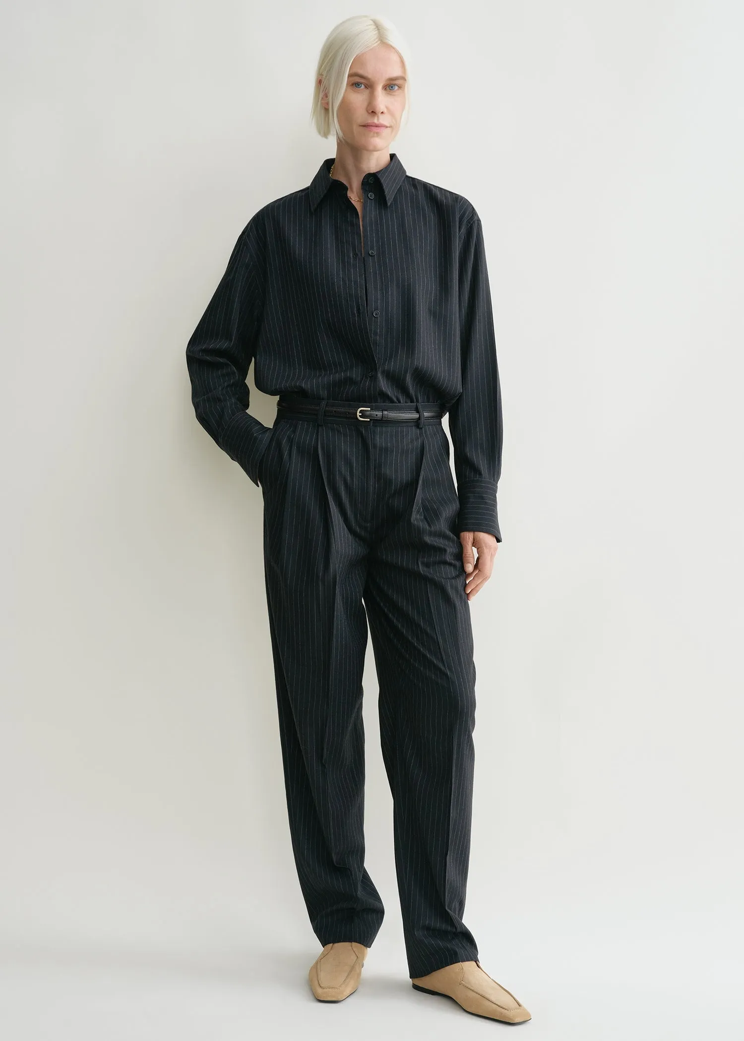 Tailored pinstriped trousers navy