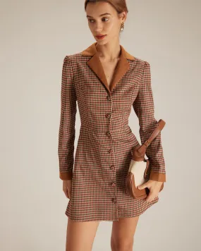 The Brown Plaid Spliced Suede Mini Dress