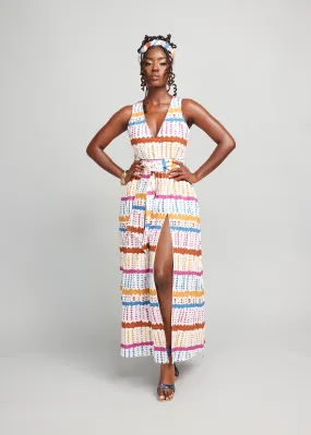 Tinashe Women's African Print Maxi Dress (White Nautical Adire)