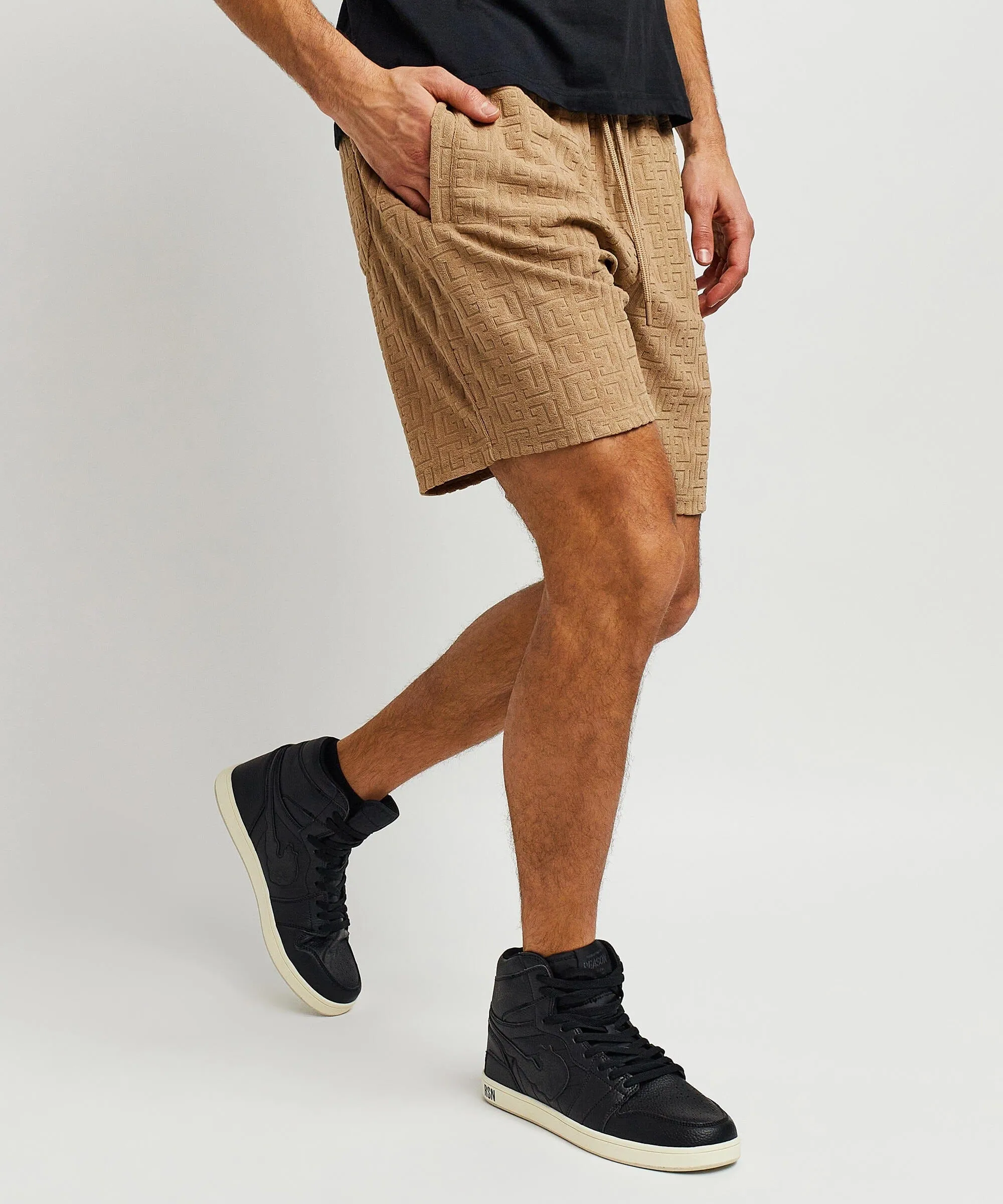 Towel Embossed Pattern Shorts - Rust